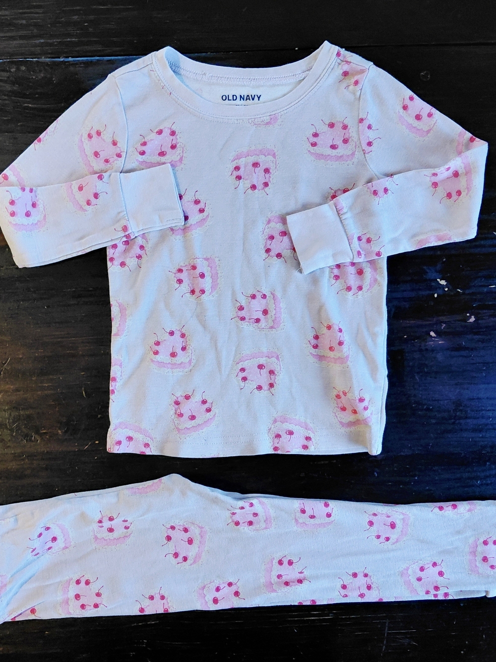 Old Navy White & Pink Cake Print Kids Pajama Set